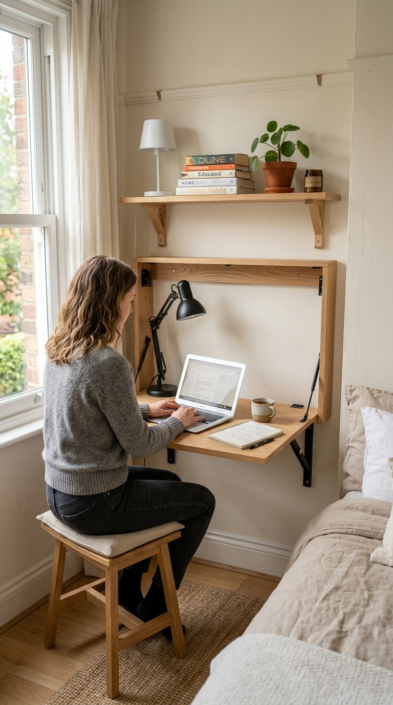 015 Fold Down Wall Desk A light wood fold down desk mo