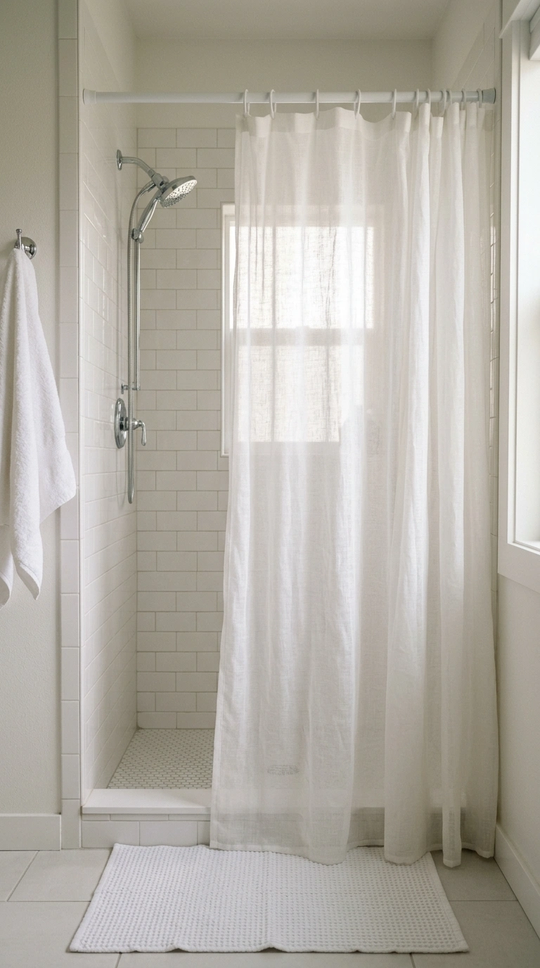 015 Light Curtain Panel A small bathroom shower with a