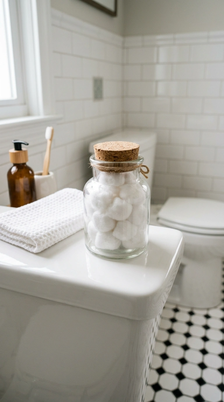 21 Toilet Tank Decor Ideas for a Prettier Bathroom 16 015 Mini Glass Jar A small apothecary glass jar with a