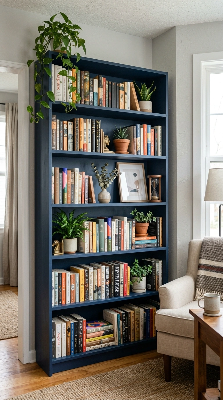 015 Navy Blue Bookshelf A tall navy blue painted books