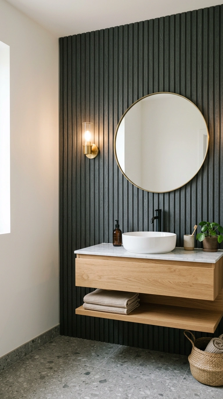 015 Panelled Feature Wall A bathroom featuring one sta