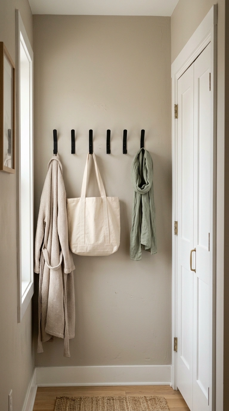 015 Wall Mounted Hooks A row of five matching wall hoo