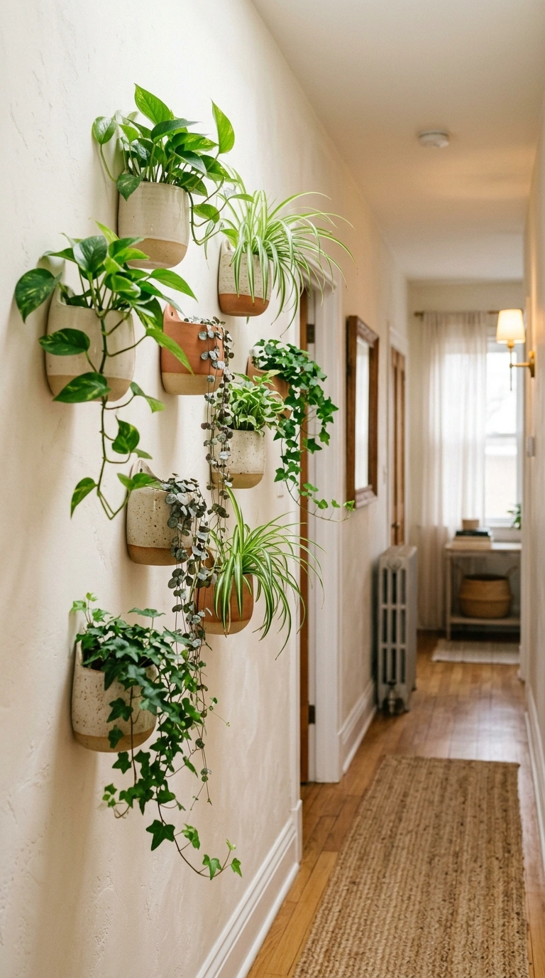 015 Wall Mounted Planters A hallway wall with a row of