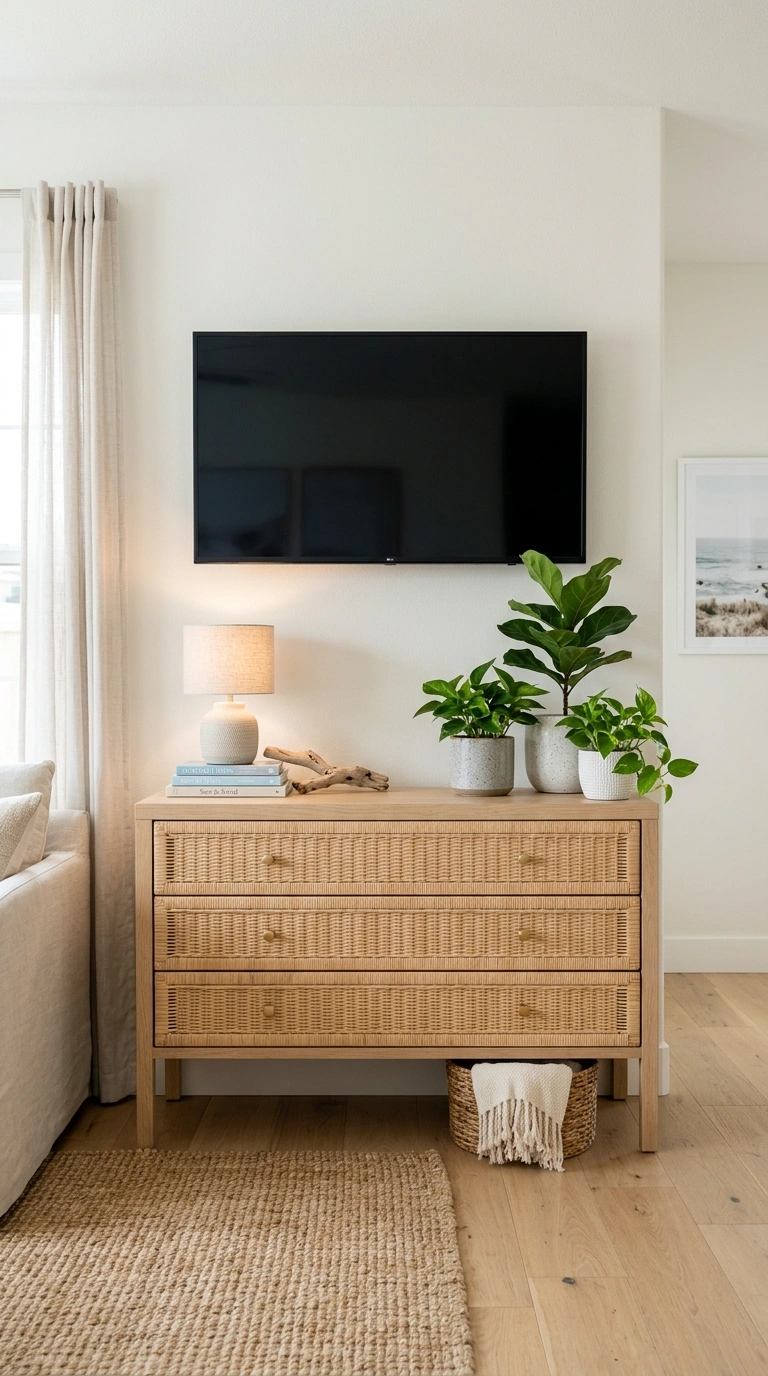 015 Wicker Drawer Console A coastal style living room