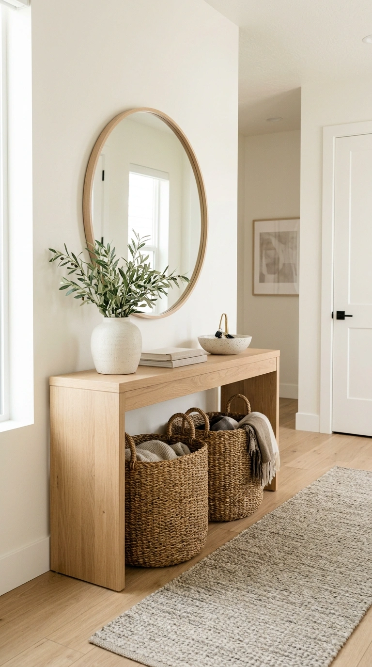 24 Large Entry Hallway Ideas for a Stylish First Impression 16 015 Woven Storage Baskets A large entry hallway with a