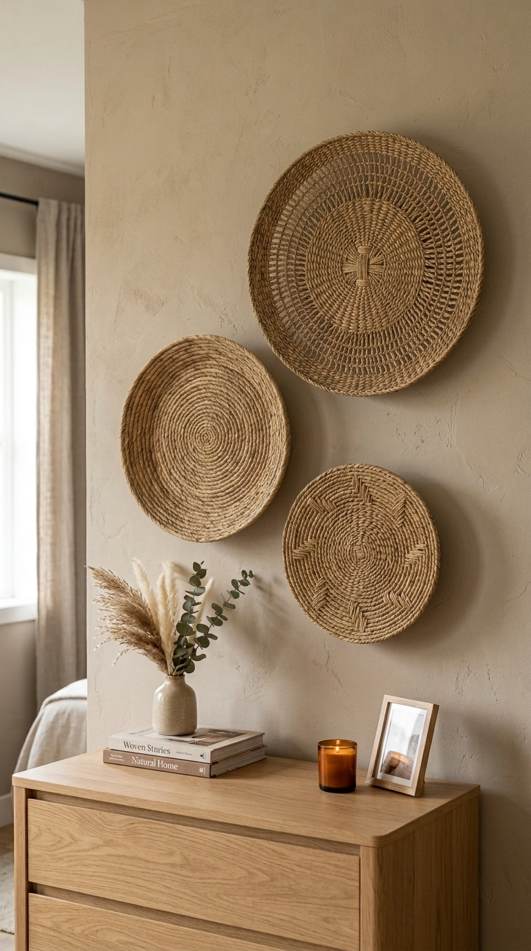 015 Woven Wall Basket A bedroom wall above a dresser w