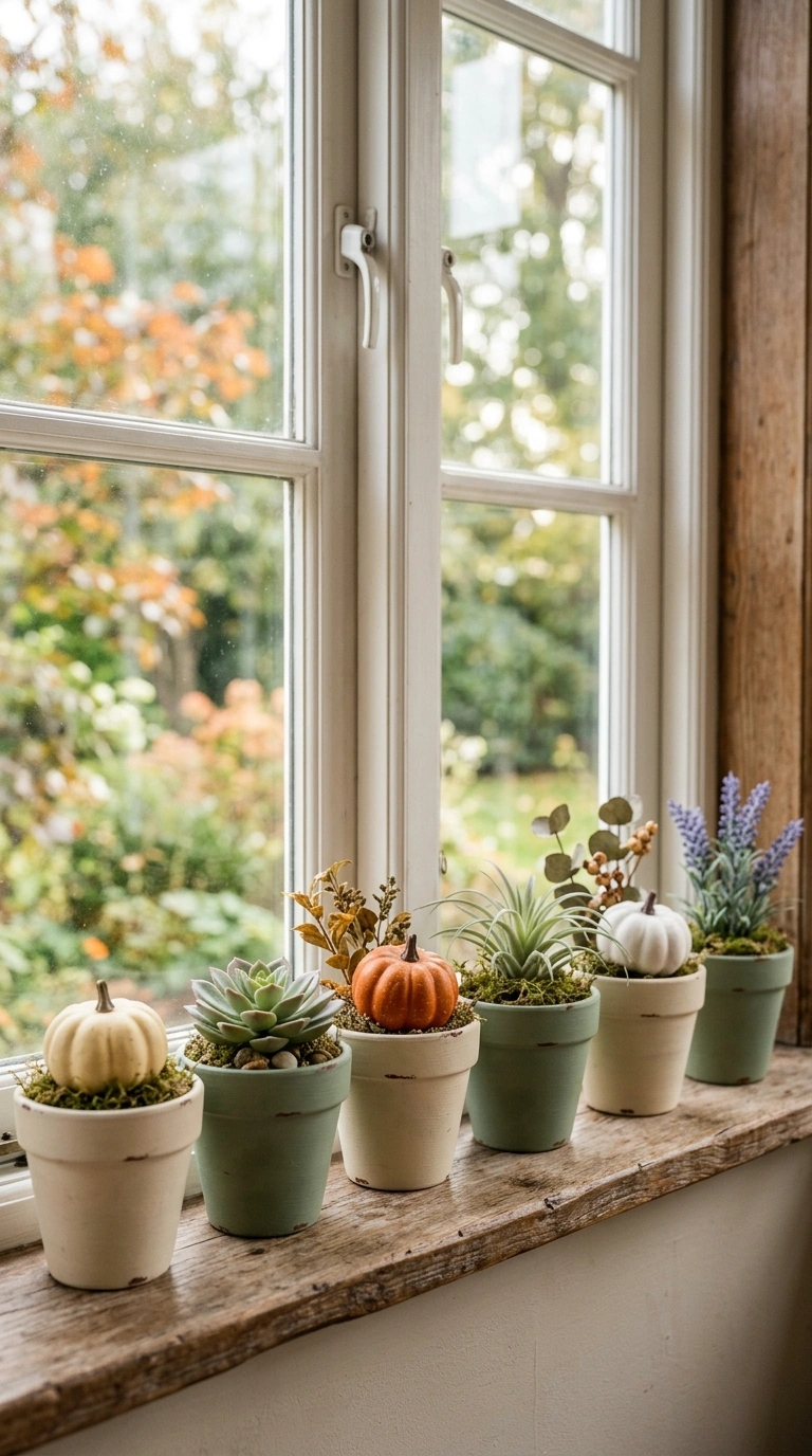 25 Dollar Tree Fall Decor Ideas That Look Expensive 17 016 16 Painted Terra Cotta Pots A windowsill styled wi