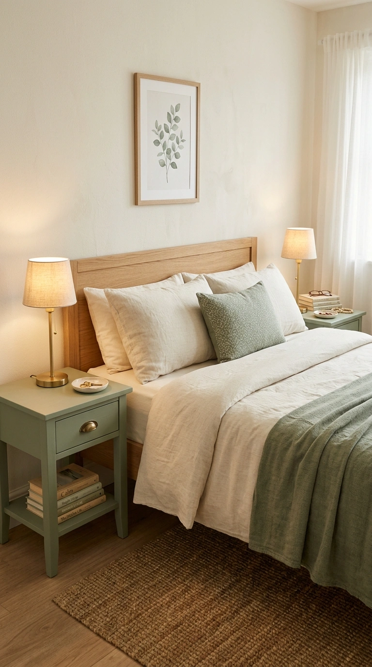 016 16 Sage Green Nightstands A bedroom with two match