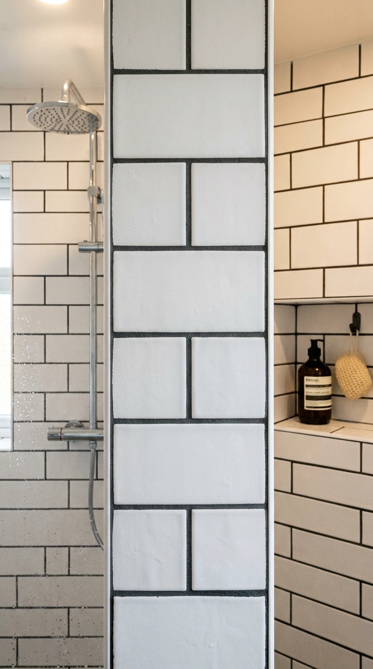 016 Charcoal Grout Lines A bathroom shower wall featur