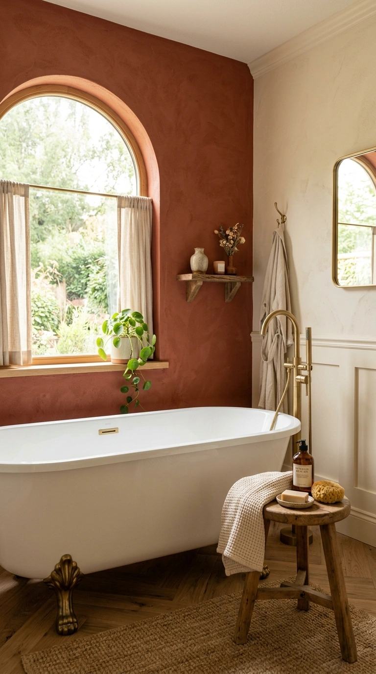 19 Best Bathroom Color Schemes for Every Style 17 016 Clay Red And Cream A bathroom with a clay red acce