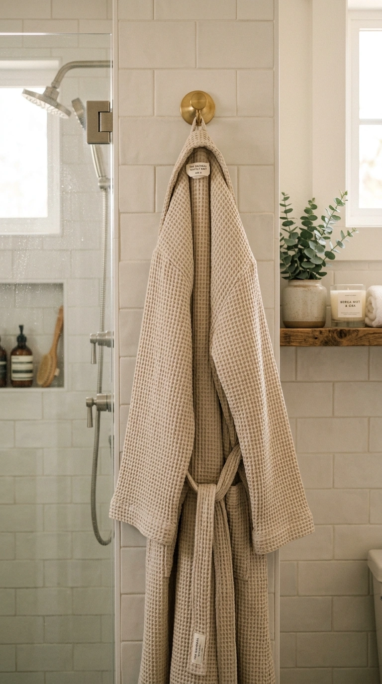 016 Cozy Bath Robe A bathroom wall hook near the showe