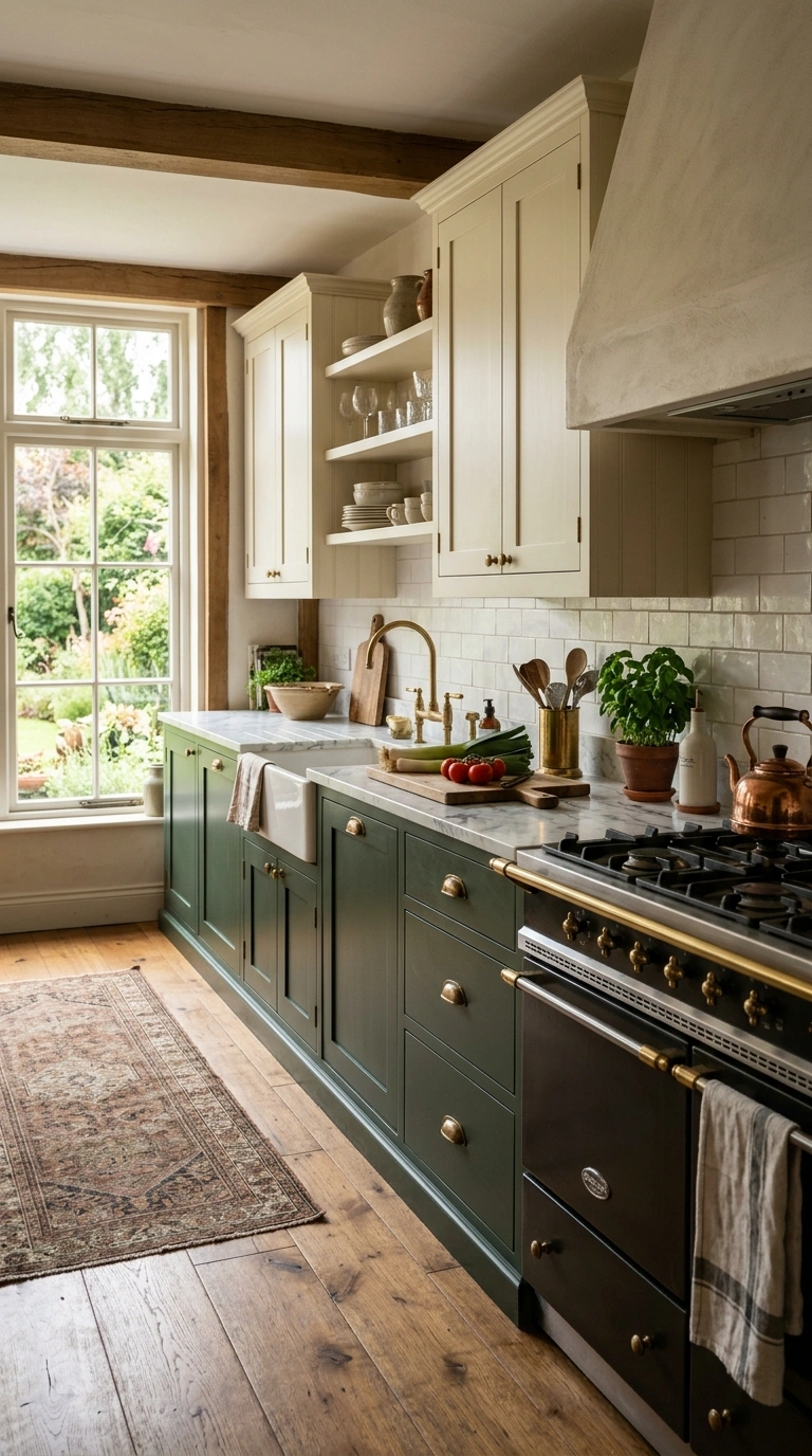 23 Two-Tone Kitchen Ideas That Look Expensive and Timeless 17 016 Forest Green Lower A kitchen with deep forest gree