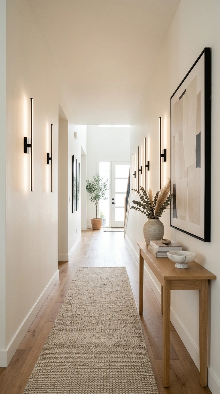 24 Large Entry Hallway Ideas for a Stylish First Impression 17 016 Slim Wall Sconces A long elegant entry hallway wit