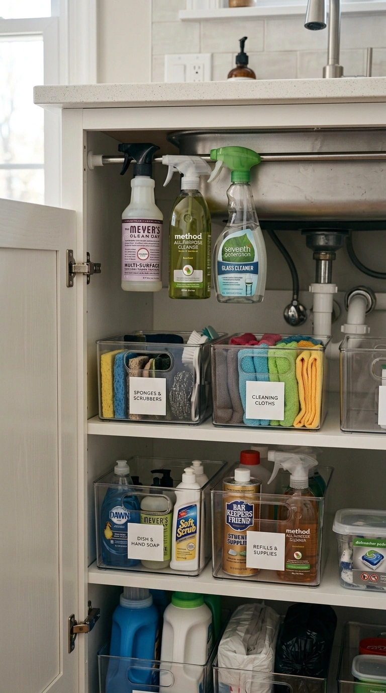 22 Creative Mini Kitchen Ideas for Small Spaces 17 016 Under Sink Organizers An open under sink cabinet r