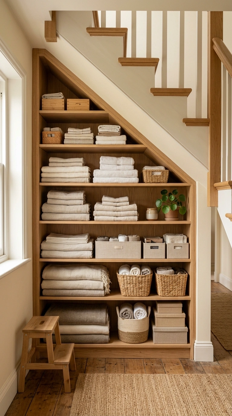 016 Under Stairs Nook Custom shelving built into a slo