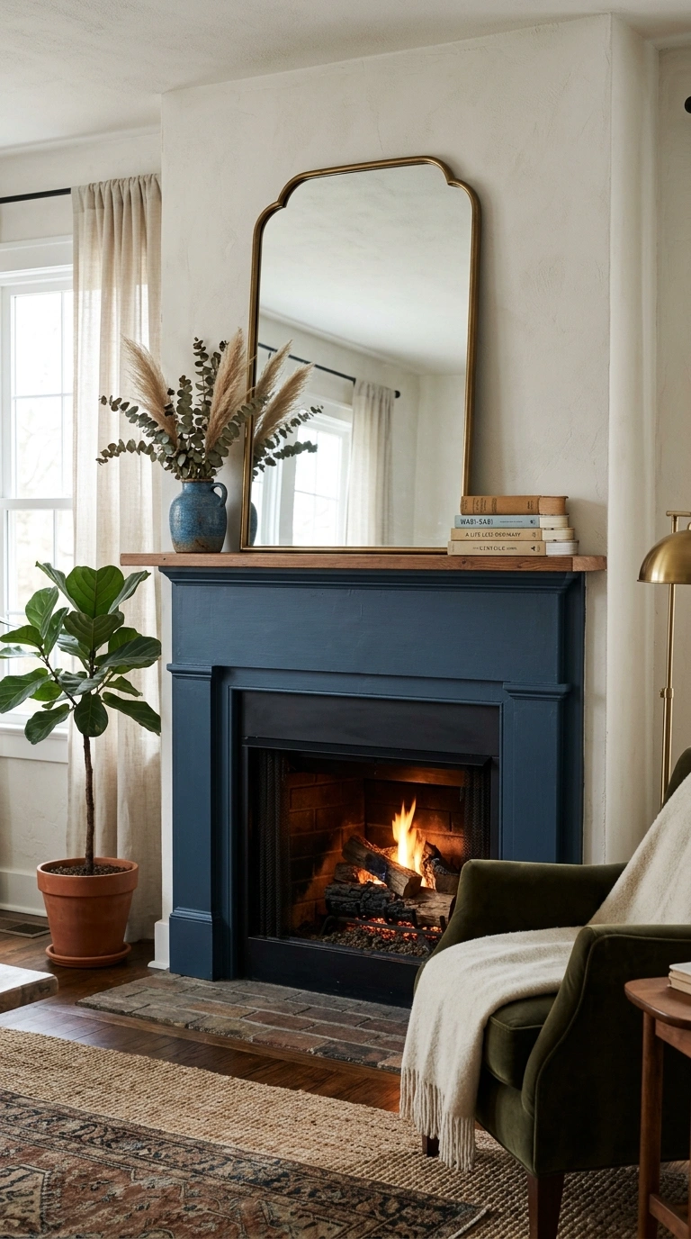 23 Blue and Beige Living Room Ideas That Make This Classic Pairing Work 18 017 17 Blue Painted Fireplace A living room with a dee