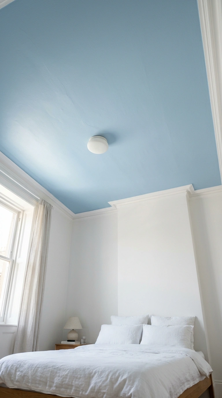 017 17 Painted Blue Ceiling Upward angled shot of a be