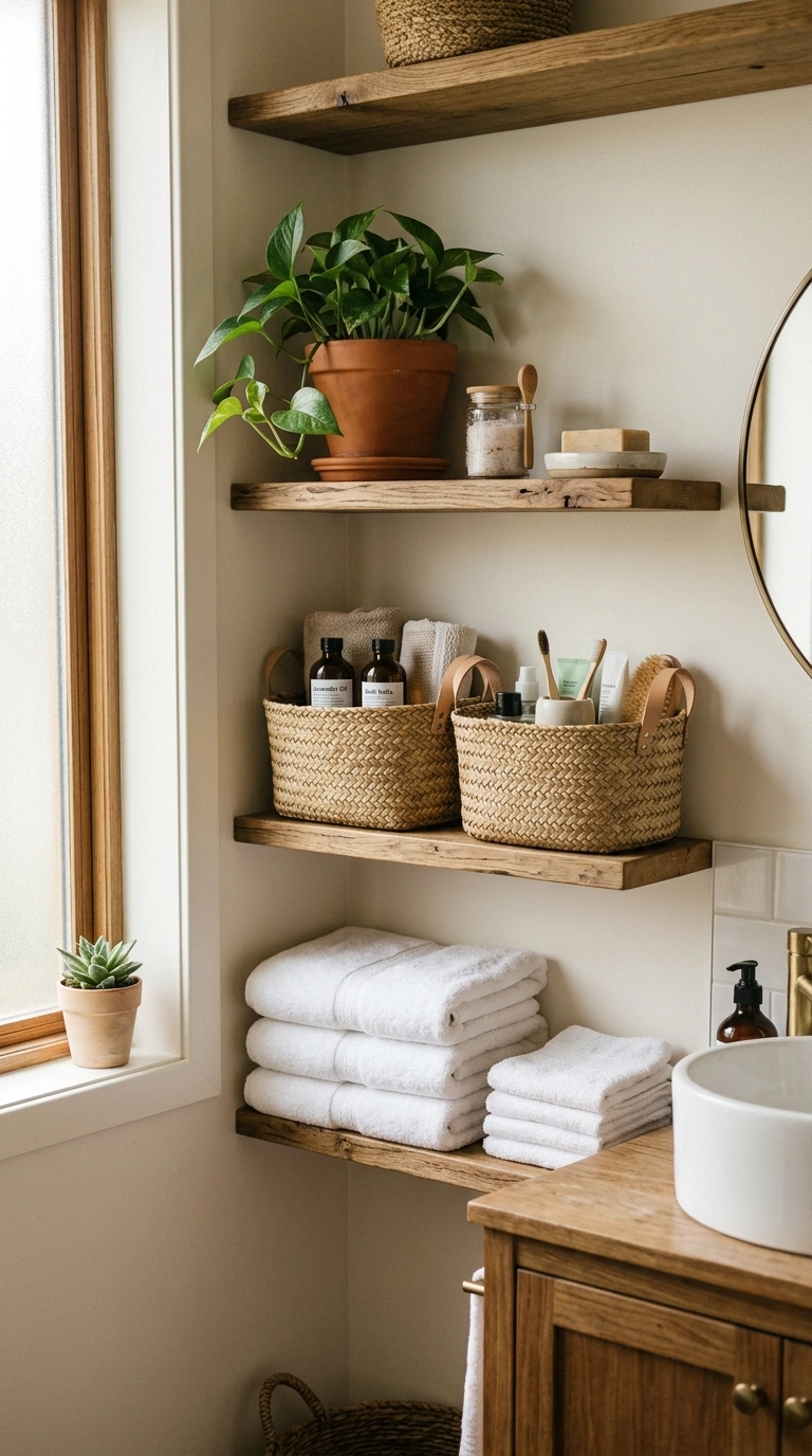017 17 Woven Storage Baskets A small bathroom with two