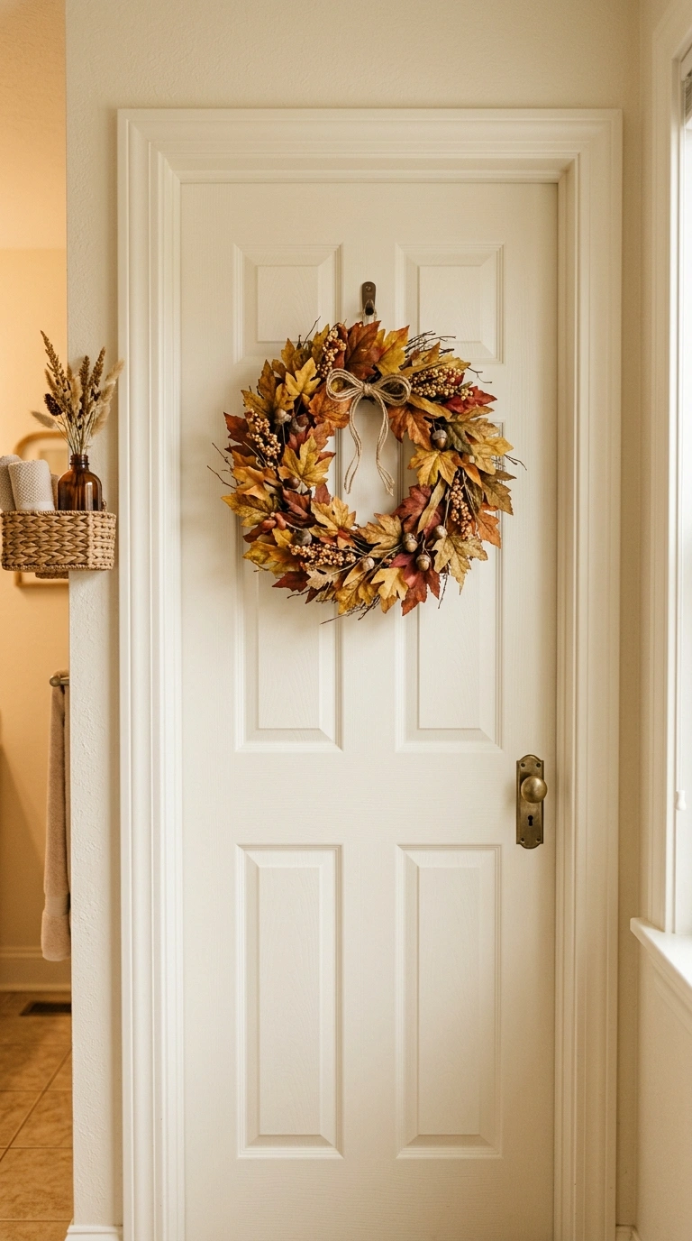017 Autumn Leaf Wreath A bathroom door featuring a sma