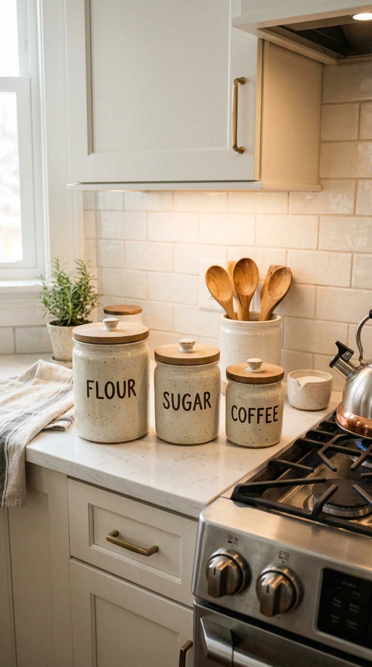 017 Ceramic Canister Sets A white kitchen counter with