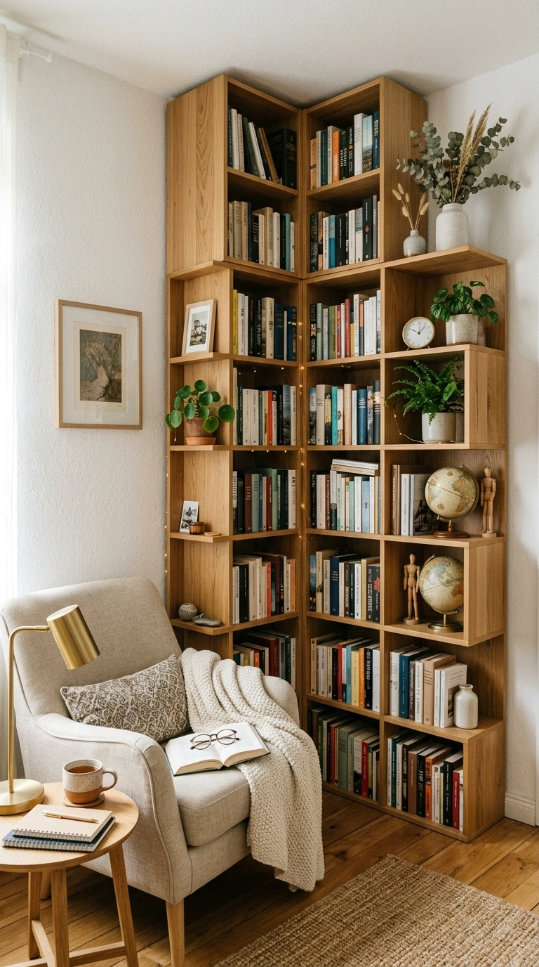 017 Corner Bookshelf Unit A home office corner featuri