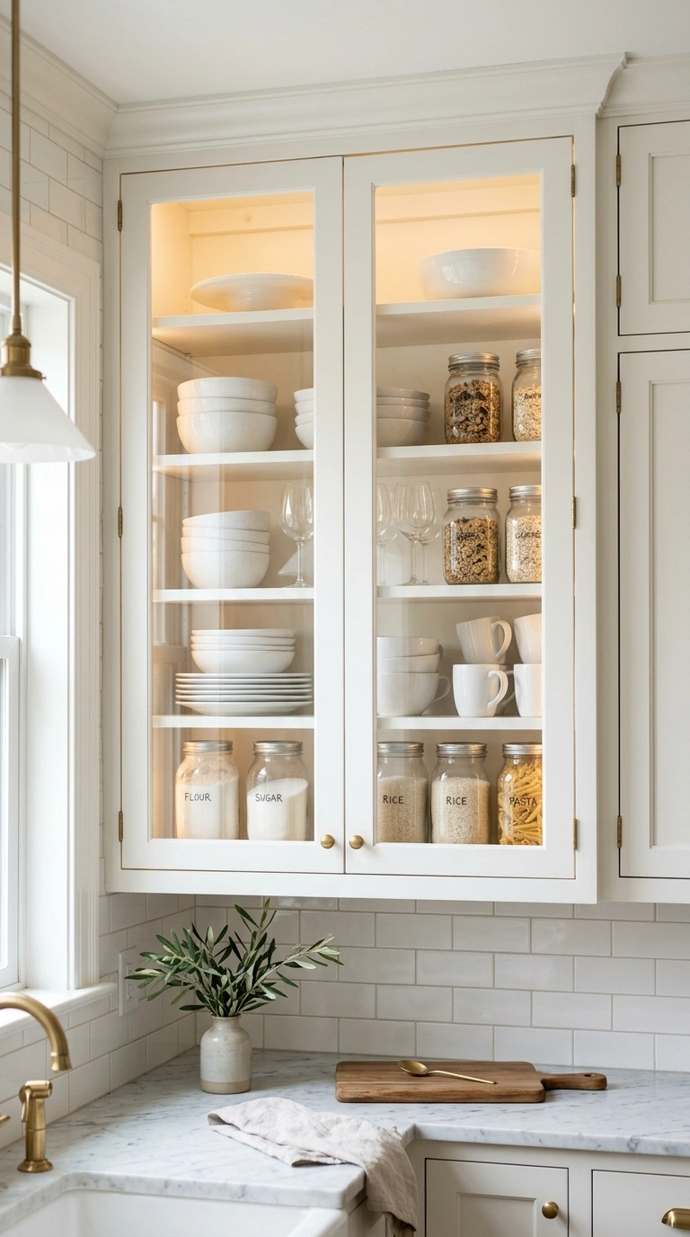 23 Functional U-Shaped Kitchen Ideas That Maximize Every Inch 18 017 Glass Front Uppers A kitchen corner cabinet with g