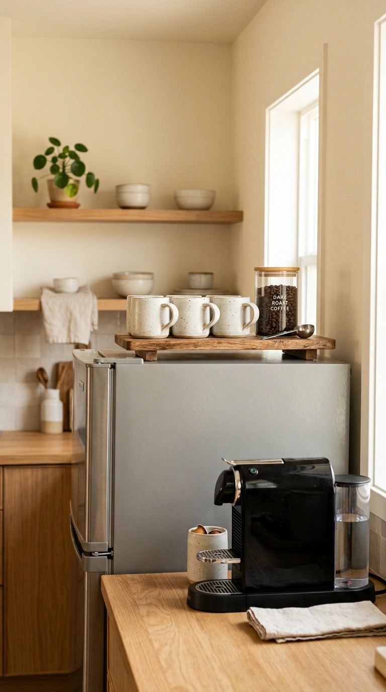 017 Mini Coffee Station A warm neutral kitchen with a