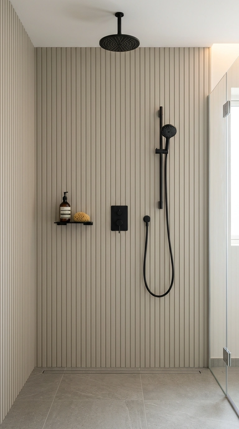 017 Vertical Groove Panels A minimalist bathroom showe