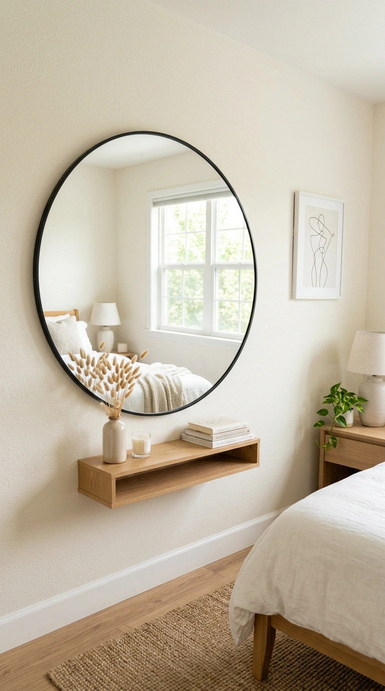 017 Wall Mounted Mirror A large round mirror in a thin