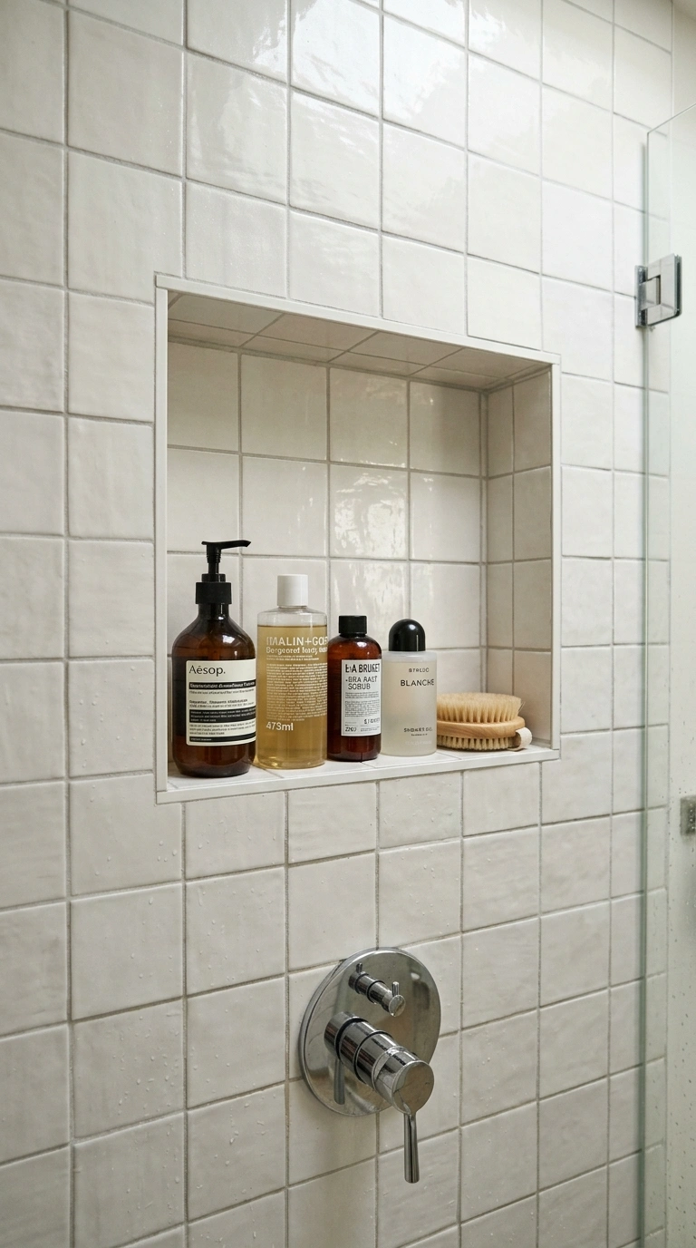 017 Wall Niche Shelving A recessed tiled niche inside