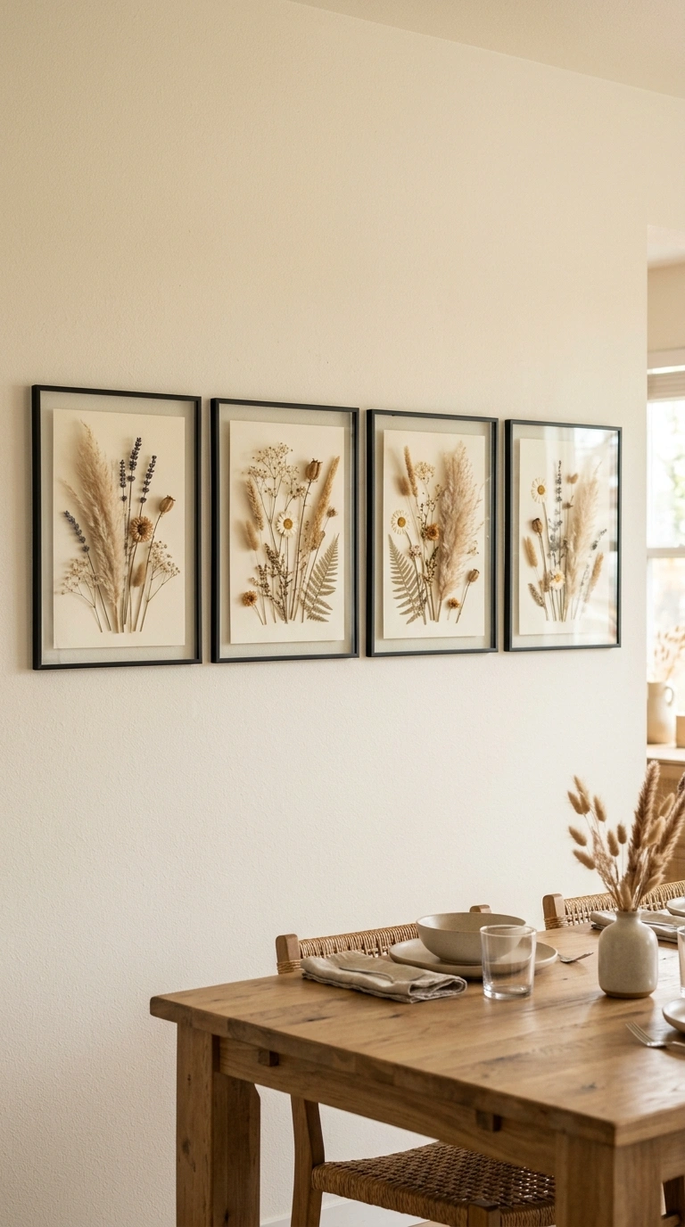 018 Dried Flower Frames A dining room wall featuring a