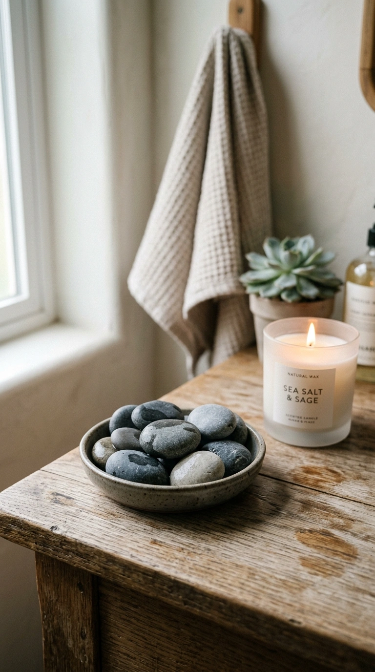 19 Elegant Guest Bathroom Decor Ideas You'll Want to Copy 19 018 Natural Stone Accents A close up shot of a small d