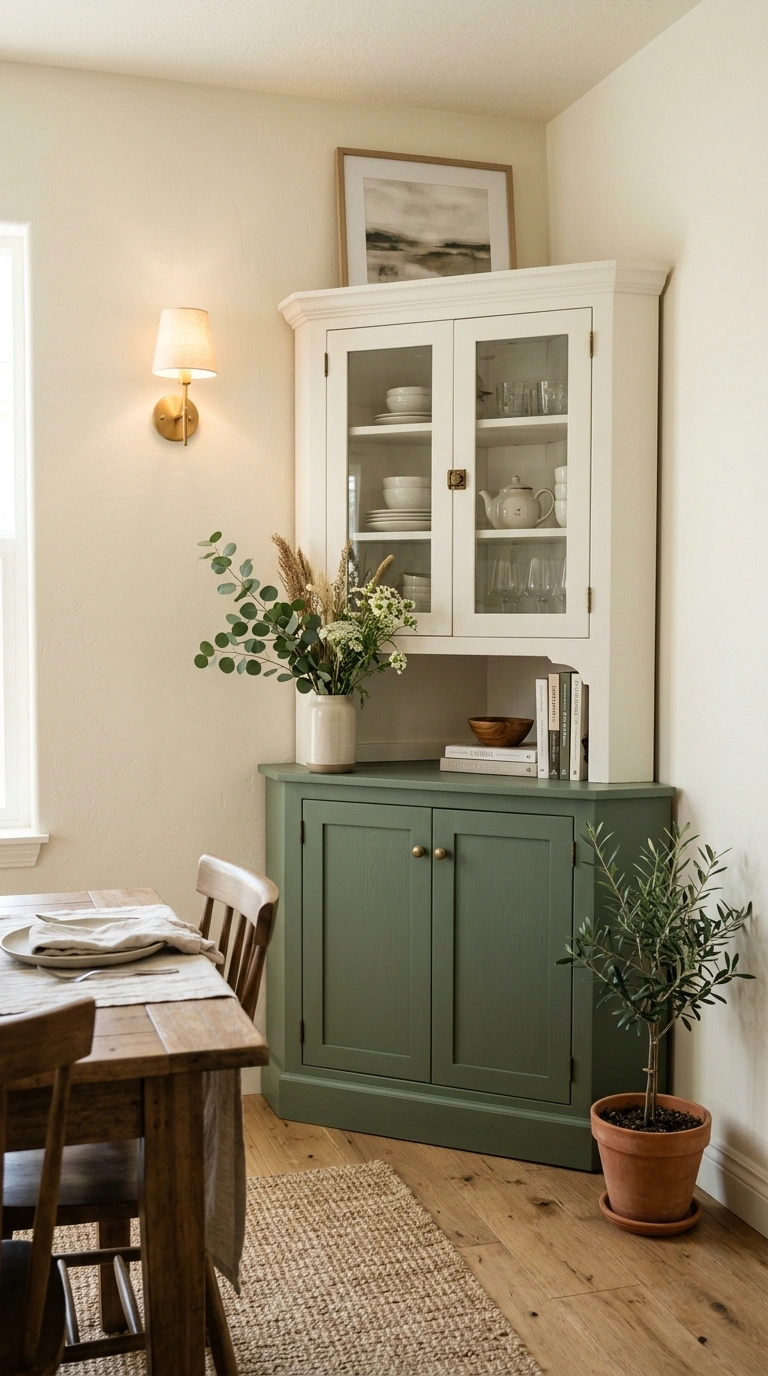 018 Two Tone Corner Cabinet A dining room corner featu