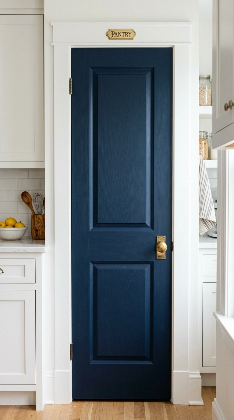 23 Two-Tone Kitchen Ideas That Look Expensive and Timeless 19 018 Two Tone Pantry Doors A close up of a navy blue pa