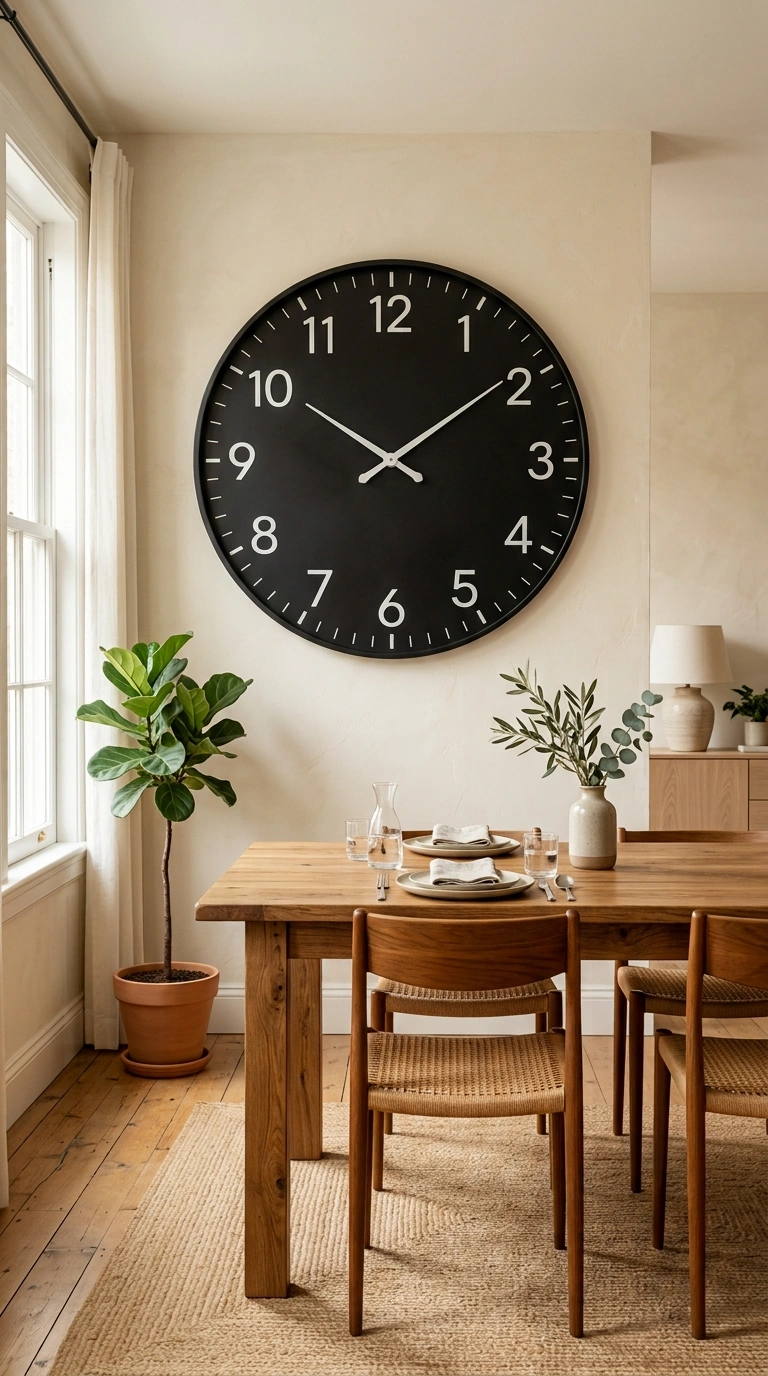 23 Easy Wall Decor Ideas to Make Any Room Look Brand New 19 018 Wall Clock Feature A dining room wall above a wood