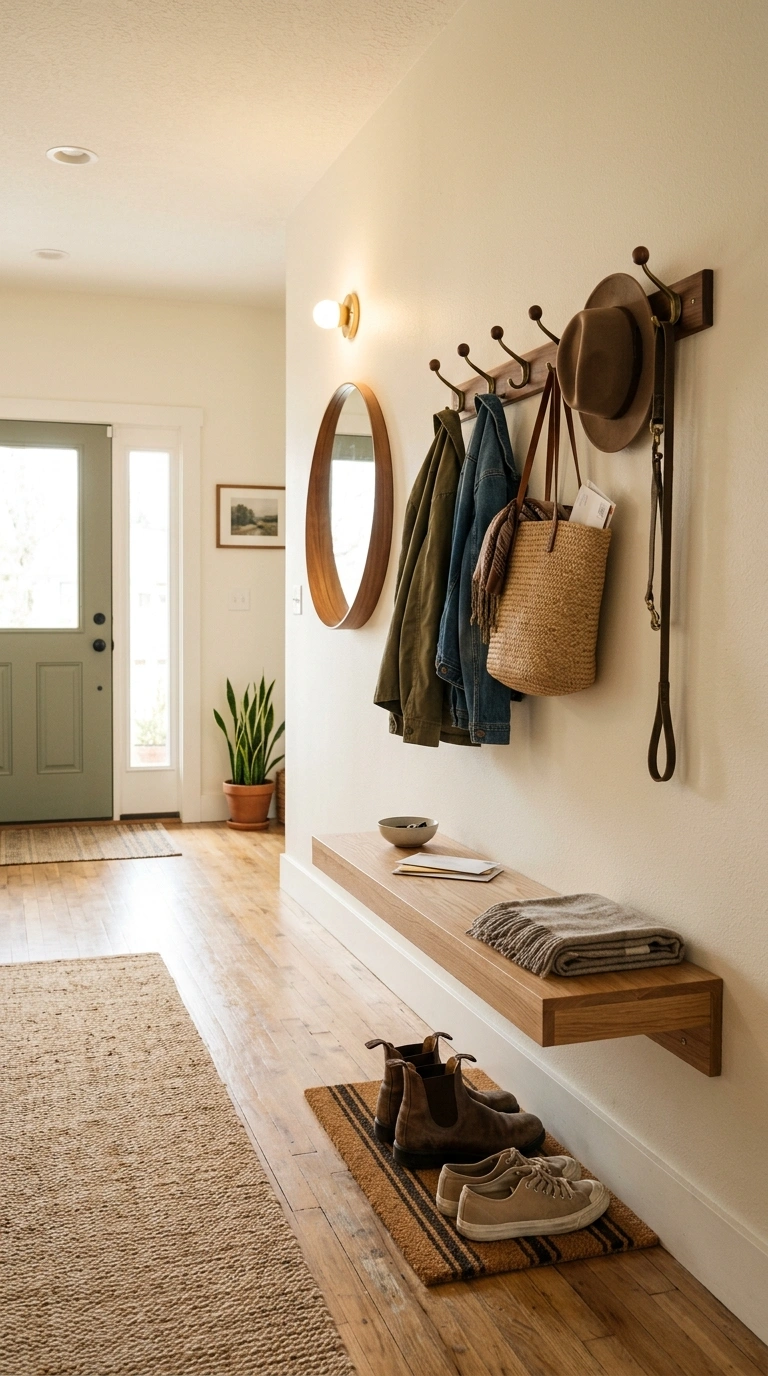 018 Wall Mounted Bench A hallway entry with a slim wal