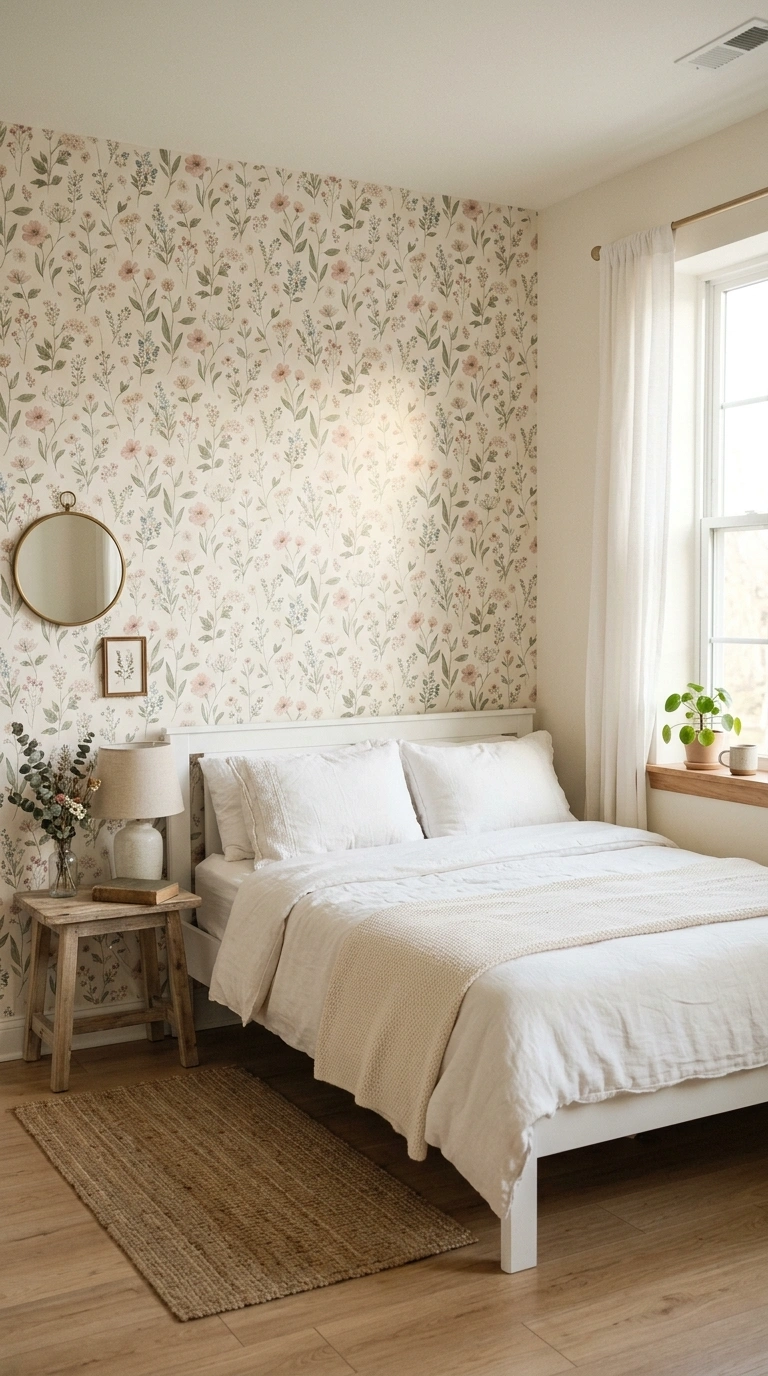 018 Wallpaper Accent Wall A small bedroom with a soft