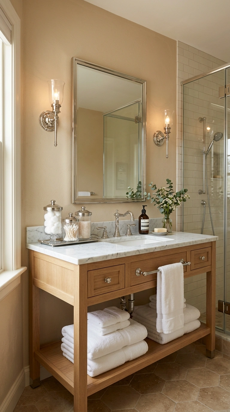 19 Best Bathroom Color Schemes for Every Style 19 018 Warm Beige And Chrome A bathroom with warm beige w