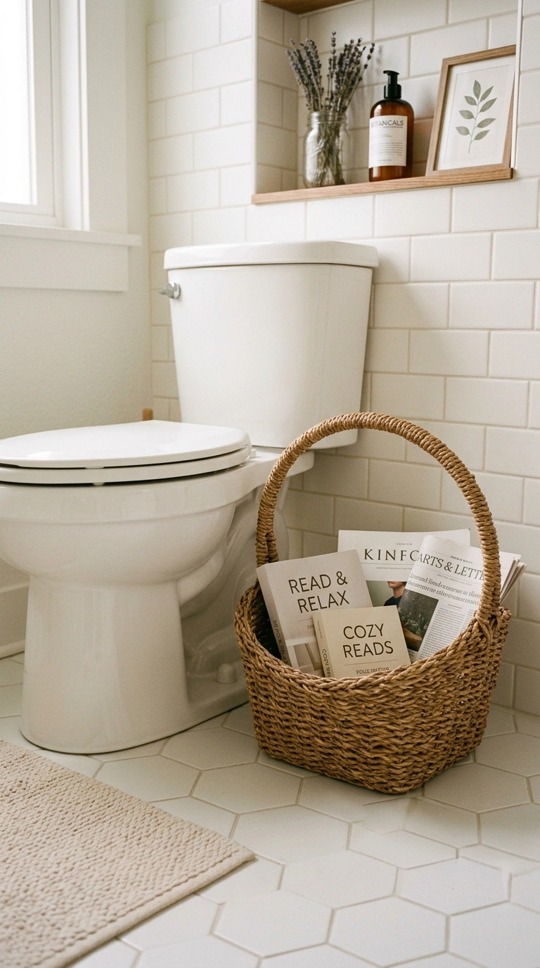 018 Woven Toilet Basket A bathroom floor beside the to