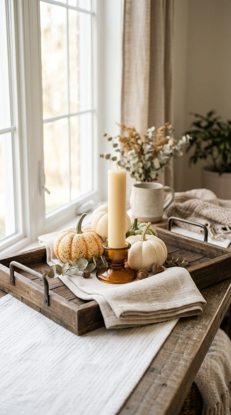 019 19 Neutral Linen Runner Tray A tray with a small f