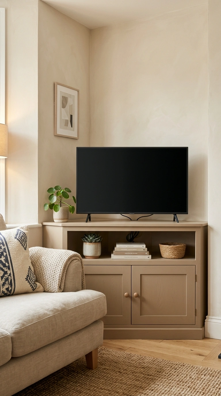 019 Corner Media Cabinet A living room corner featurin
