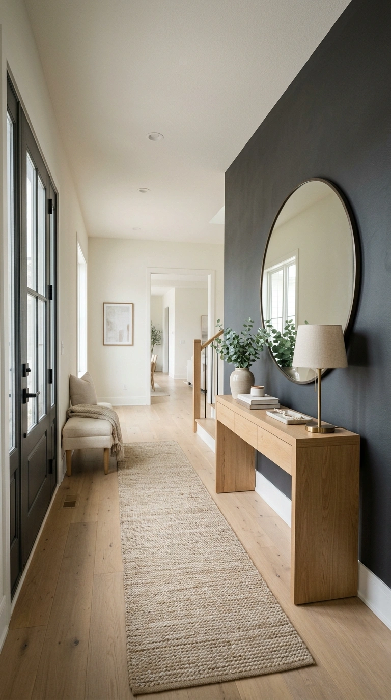24 Large Entry Hallway Ideas for a Stylish First Impression 20 019 Dark Accent Wall A spacious entry hallway with one