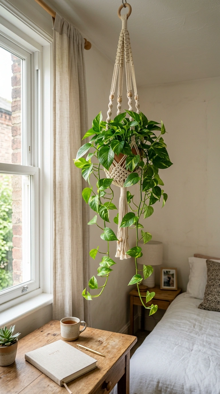 019 Hanging Plant Corner A trailing pothos plant hangi