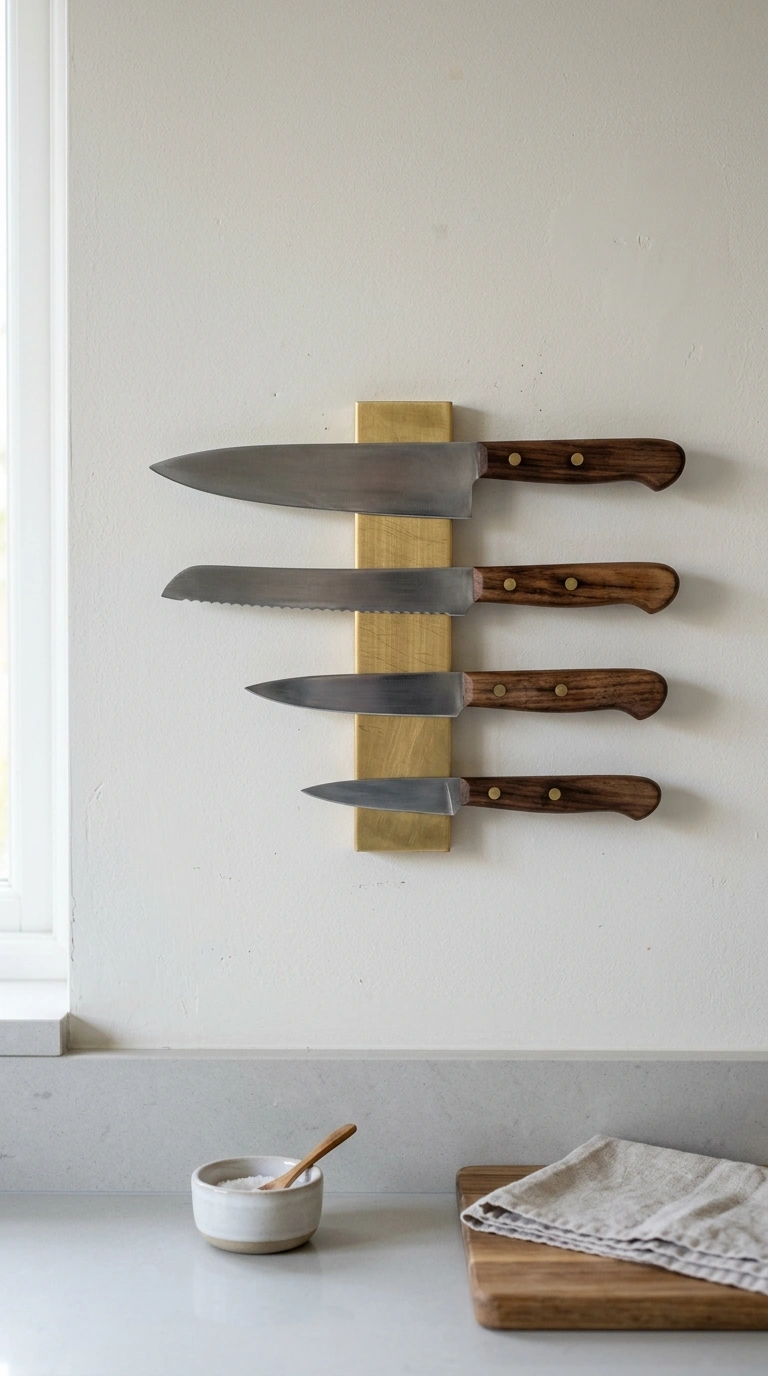 23 Functional U-Shaped Kitchen Ideas That Maximize Every Inch 20 019 Magnetic Knife Wall A brushed brass magnetic knife