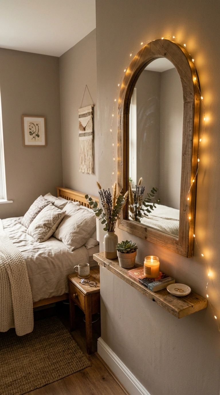 019 String Light Corner A small bedroom corner with wa