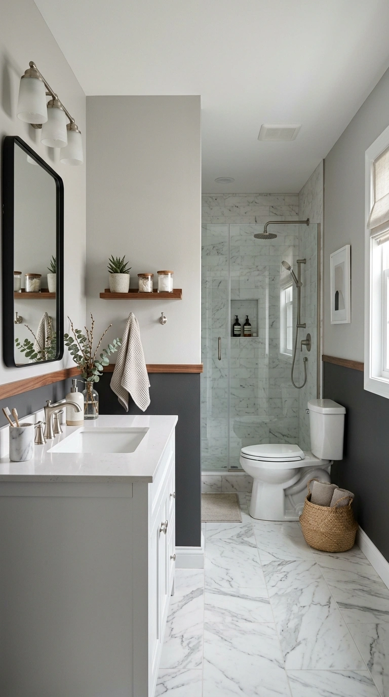 19 Best Bathroom Color Schemes for Every Style 20 019 Two Tone Gray Scheme A bathroom with two tone gray