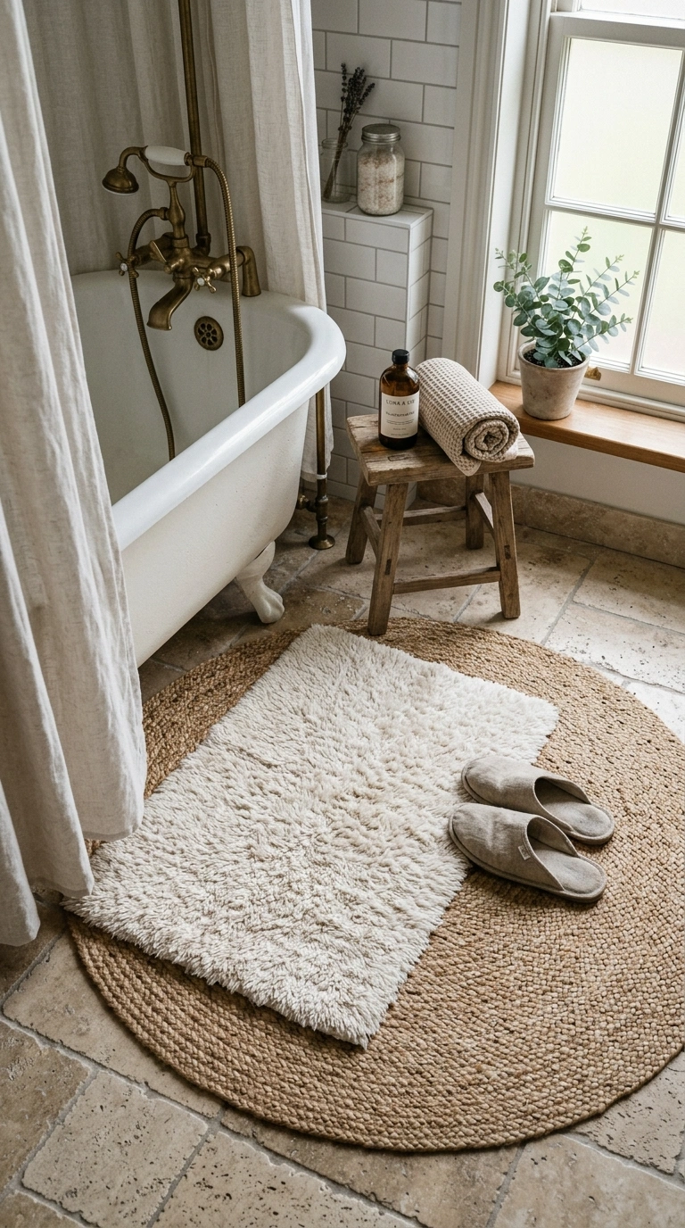 020 20 Layered Bath Rugs A small bathroom floor with a
