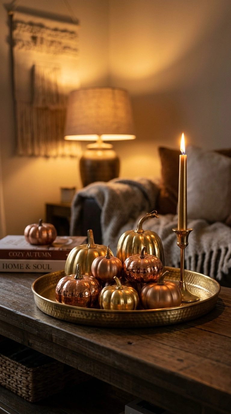 020 20 Metallic Pumpkin Cluster A tray styled with a c