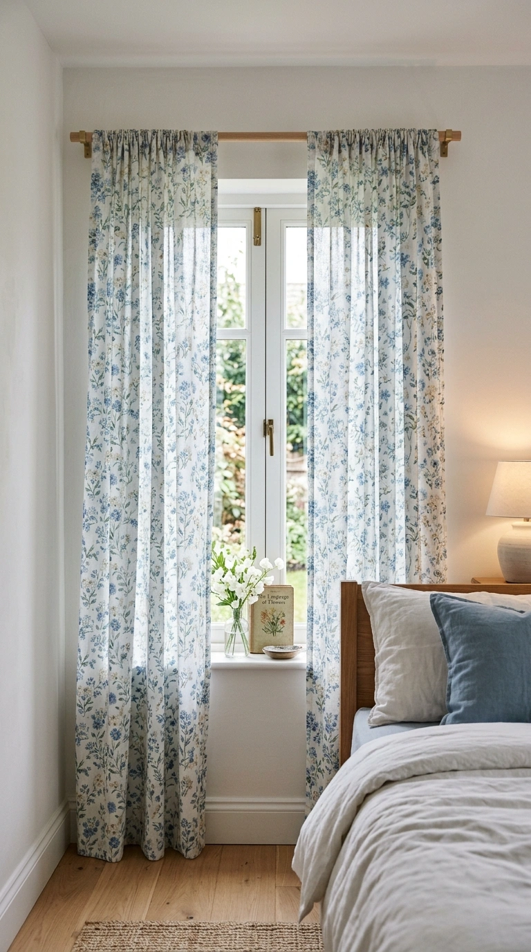 020 Blue Floral Curtains A bedroom window dressed in s