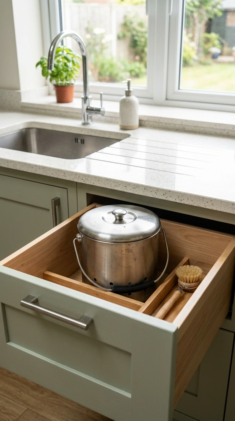 23 Functional U-Shaped Kitchen Ideas That Maximize Every Inch 21 020 Built In Compost Drawer An open kitchen drawer nea